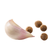 schwebende Knoblauchzehe mit Pimentkörner