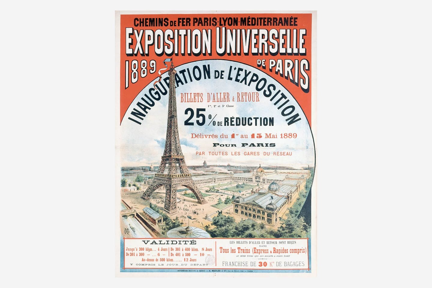 Афіша Паризької виставки 1889 року із зображенням Ейфелевої вежі.