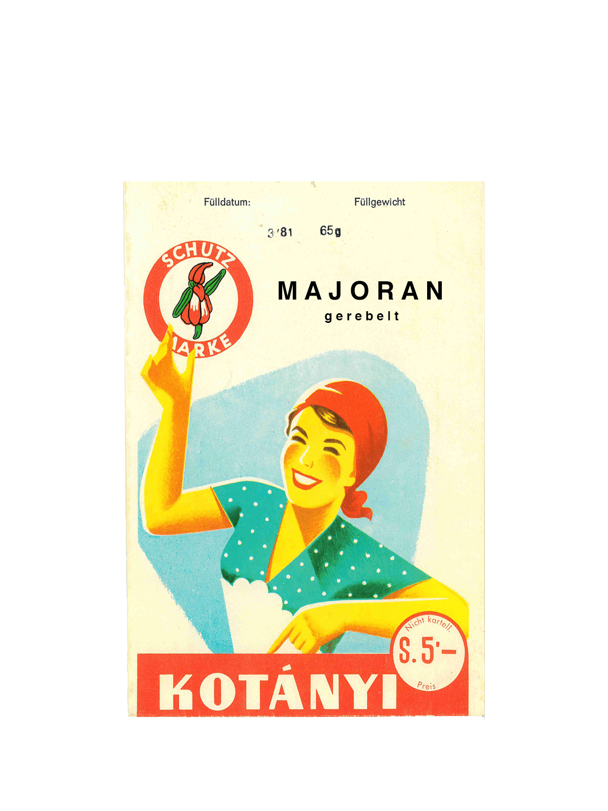 Пакетик майорану Kotányi, 1950-ті рр.